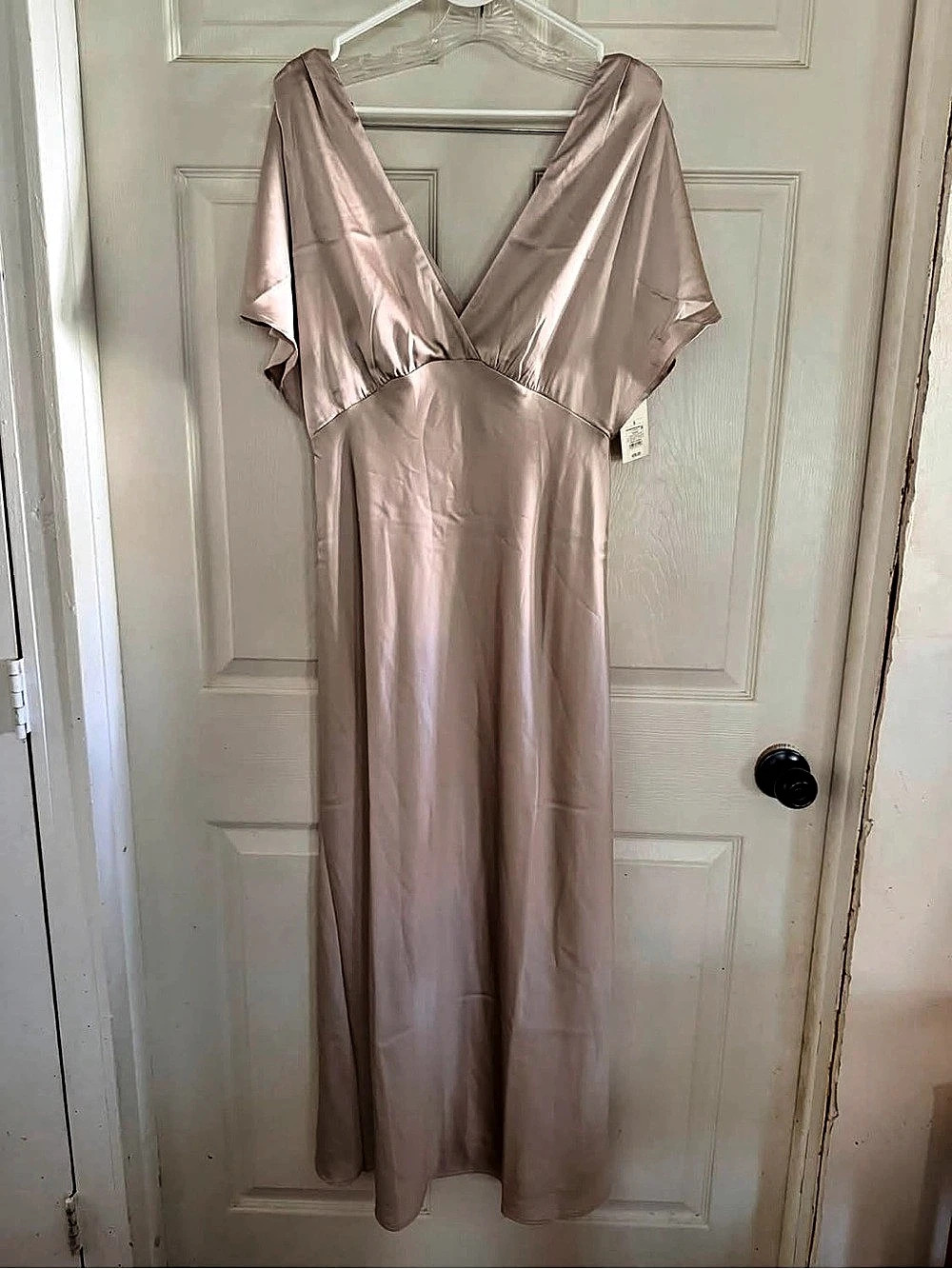 a new day Women'Small Satin Flutter Short Sleeve Maxi A-Line Dress Small